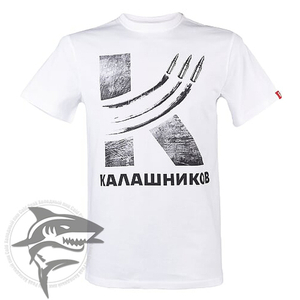 Футболка белая, принт Калашников Пули