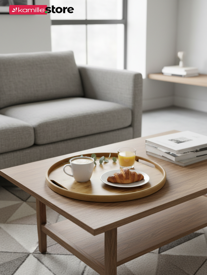 Поднос круглый 35х2 см. бамбуковый с бортиком и ручками