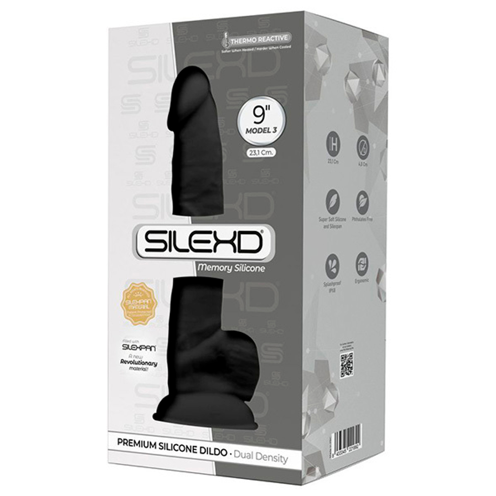 Черный фаллоимитатор 23,1см на присоске с мошенкой SilexD Premium Silicone Dildo 9" Model 3