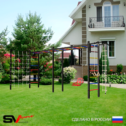Уличная шведская стенка Sv Sport рукоход х 2 с комплектом турник прямой У53844 (Турник/Со спинкой/Канат/кольца/лестница/Сетка)