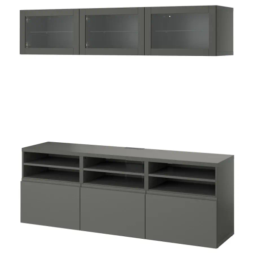 Комбинация для хранения ТВ - IKEA BESTÅ/BESTA, 192x42x180см, серый, БЕСТО ИКЕА