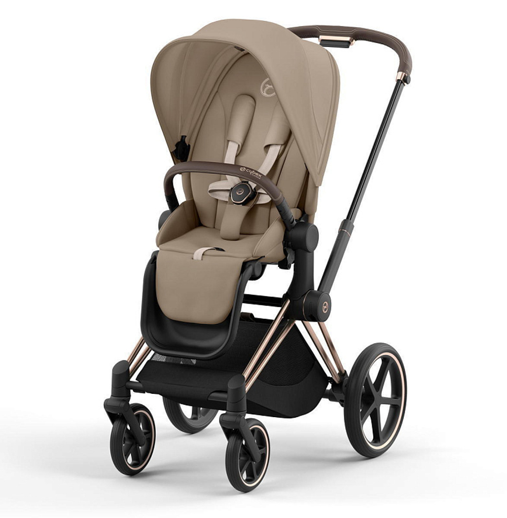 Коляска 3 в 1 Cybex Priam IV Rosegold complete и автокресло Aton S2 i-Size Ocean Blue Cozy Beige