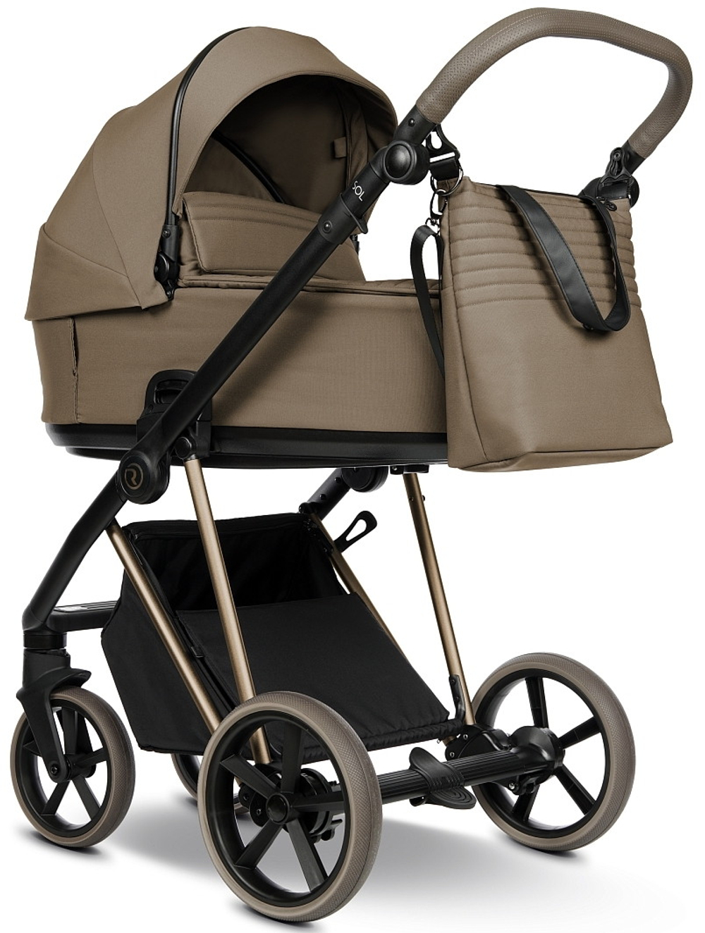 Детская коляска Roan Sol Vintage Luxury 2.0 3 в 1 с автокреслом Tutis Elo Lux EduSky Black VIN 03/MM Mocha Mousse/Cappuccino/руч.Cappuccino