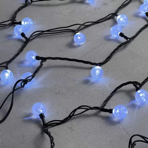 Светодиодная гирлянда шарики Пузырьки 10 м., 220V., 100 белых LED ламп 23 мм., коннектор, черный ПВХ, LTC (PCS-100B-W)