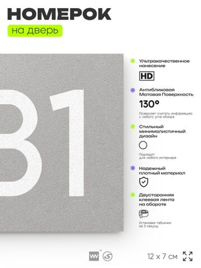 Номер на дверь 881, табличка на дверь для офиса, квартиры, кабинета, аудитории, склада, серая 120х70 мм, Айдентика Технолоджи