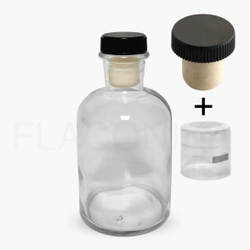 Комплект: Флакон для диффузора 100 мл прозрачный Антик с черной рифленой пробкой