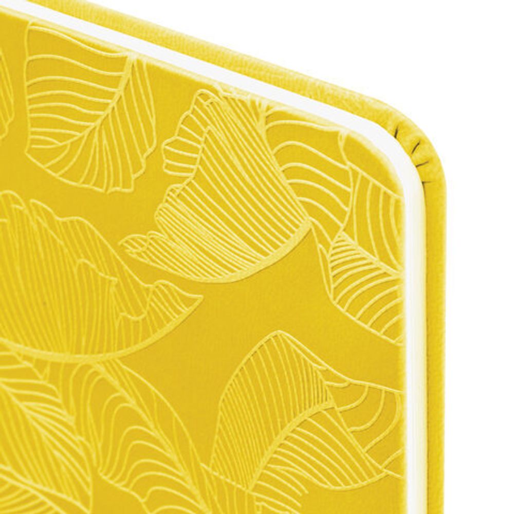 Еженедельник датированный 2025 МАЛЫЙ ФОРМАТ 95х155 мм А6, BRAUBERG "Foliage", под кожу, желтый, 115990