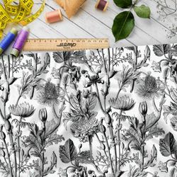 Ткань премиум дюспо графическая ботаника