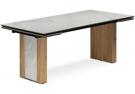 Керамический стол Woodville Бернардо 180x90 statuario titan gloss, дуб монтана