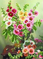 "Букет мальвы"-4196 ткань с нанесенным рисунком