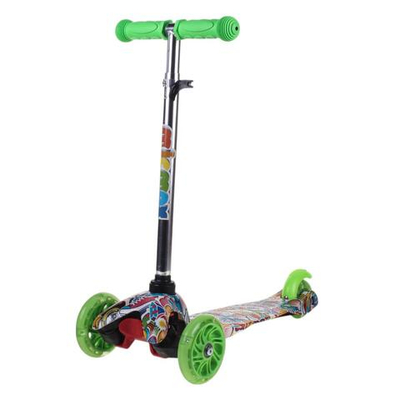 Самокат 3х-колес. 55 см, ручка макс. 62 см, зеленый, колеса PU свет цветные, макс. вес 45 кг