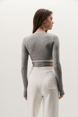 Лонгслив с завязками в стиле баллет цвета серый меланж