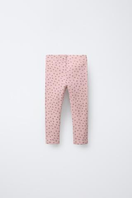 ZARA ЛЕГИНСЫ ИЗ ТРИКОТАЖА В РУБЧИК С ПРИНТОМ, ЦВЕТ РОЗОВОГО ДЕРЕВА