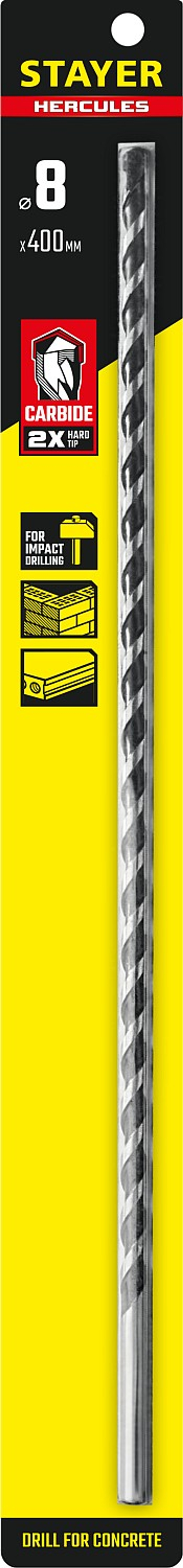 STAYER Hercules, 8 x 400 мм, cверло по бетону, Professional (2915-400-08)