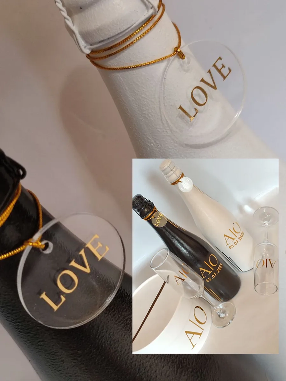 Бирки жетоны для украшения свадебных бутылок