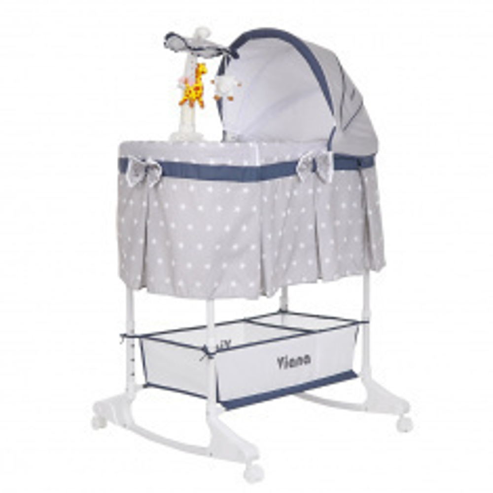 PITUSO КОЛЫБЕЛЬ 3 В 1 VIANA НА КОЛЁСАХ STARS GREY/СЕРЫЙ