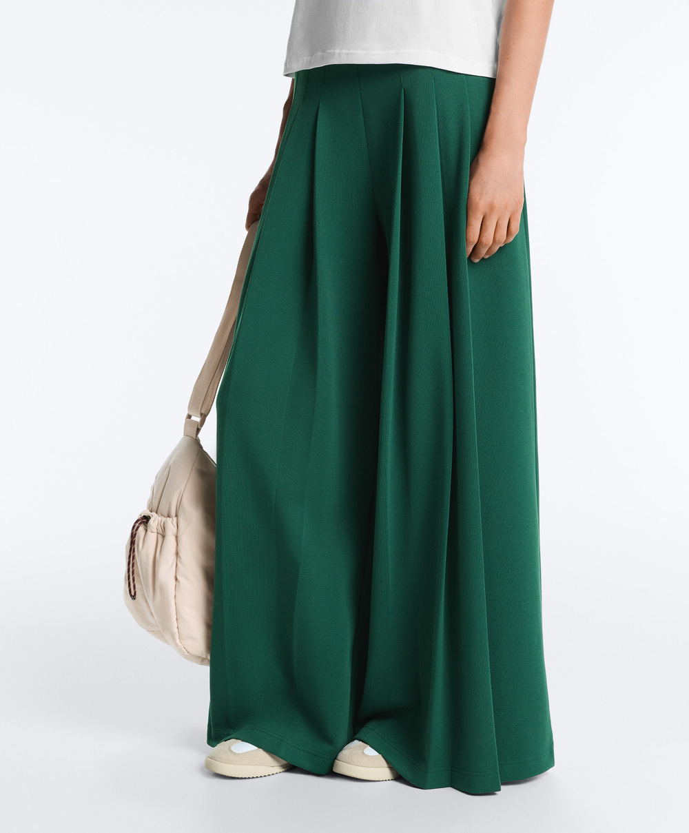 OYSHO Хлопковые широкие брюки-пике со складками, темно-изумрудный