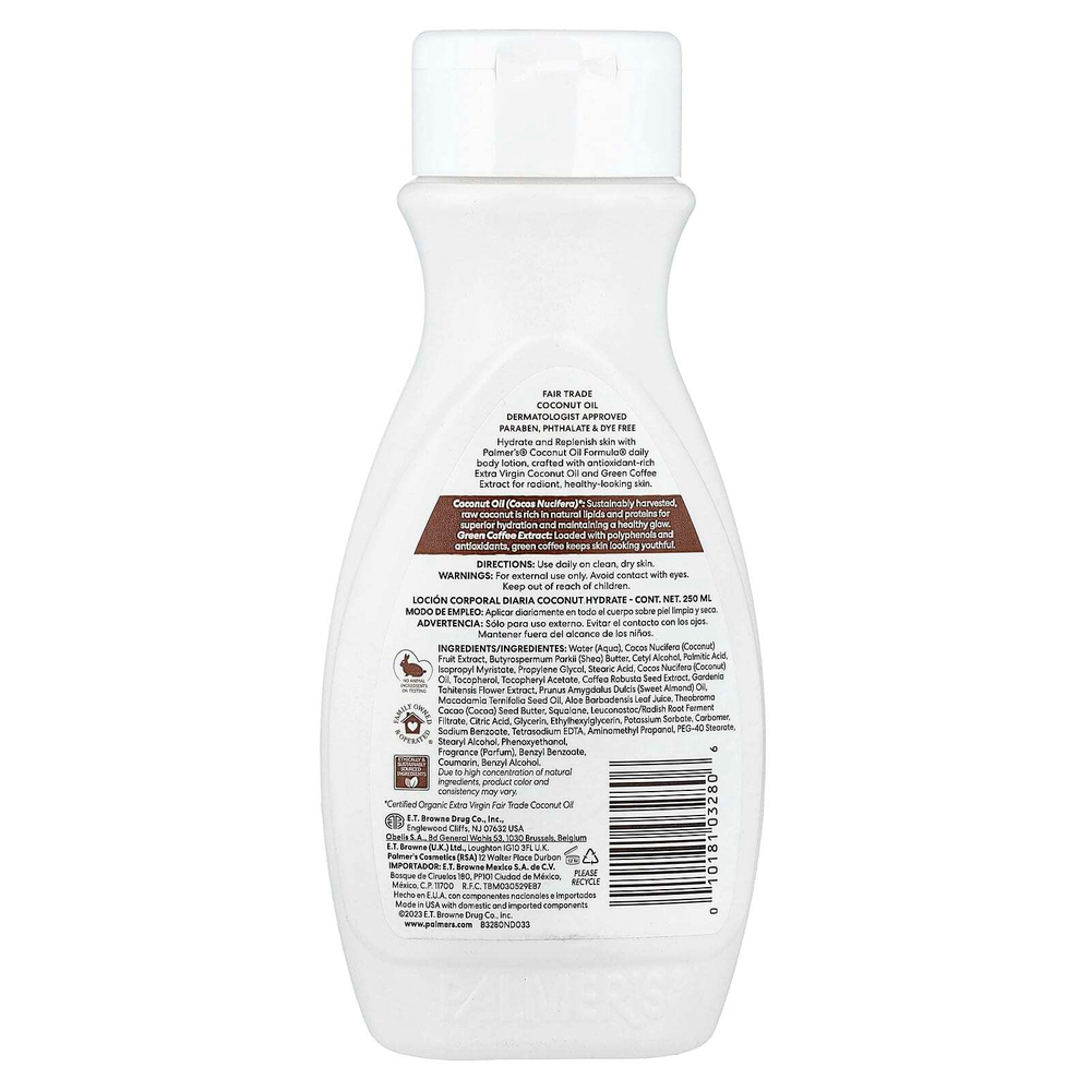 Palmer's, формула с кокосовым маслом и витамином Е, кокосовый увлажняющий лосьон для тела, для ежедневного применения, 250 мл (8,5 жидк. унции)