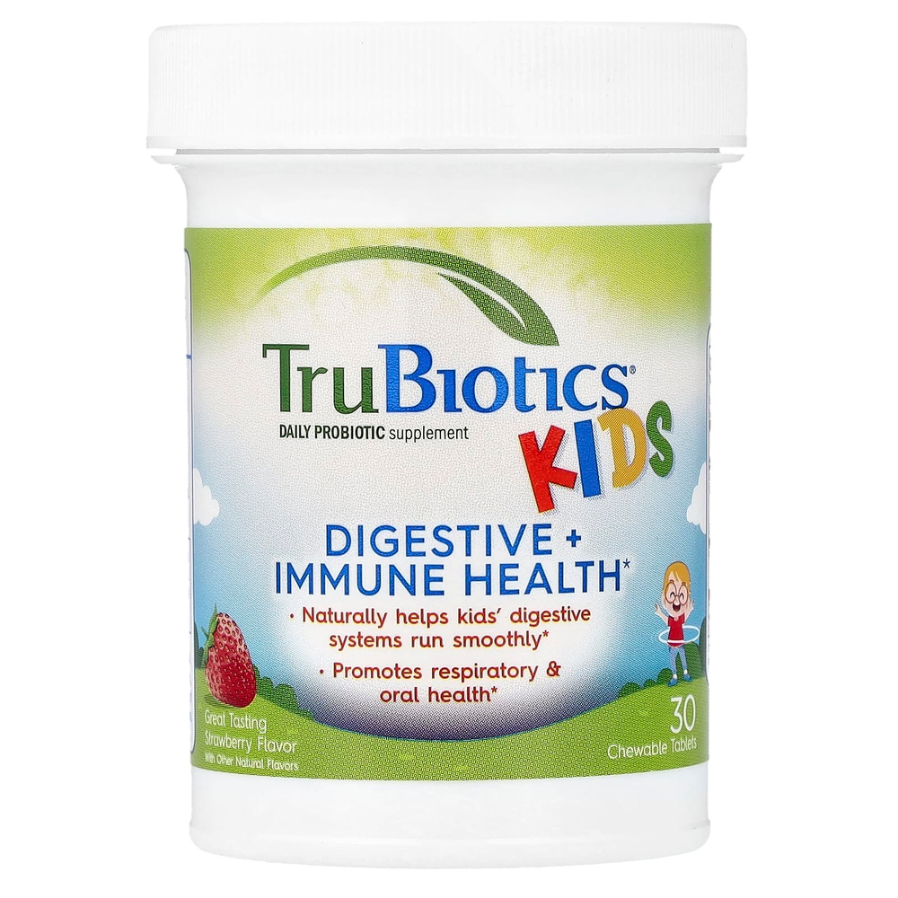 TruBiotics, добавка для поддержки пищеварительной и иммунной систем, с клубникой, 30 жевательных таблеток