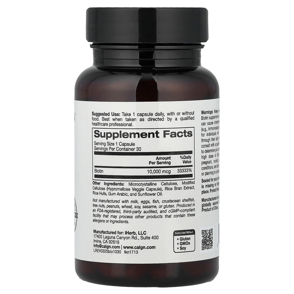 California Gold Nutrition, Биотин, 10 000 мкг, 30 растительных капсул