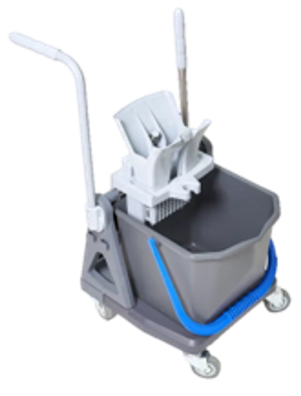 Одноведерная тележка Росмоп (колесная база с руч, ведро 25л с синей ручкой, отжим Росмоп Кваттро)
