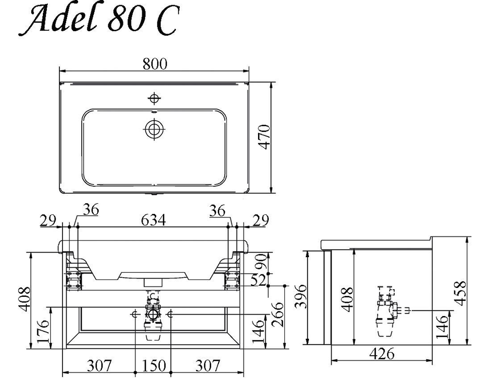 Тумба подвесная под раковину ADEL C80 арт. TS-ADL80C-C-B Черный