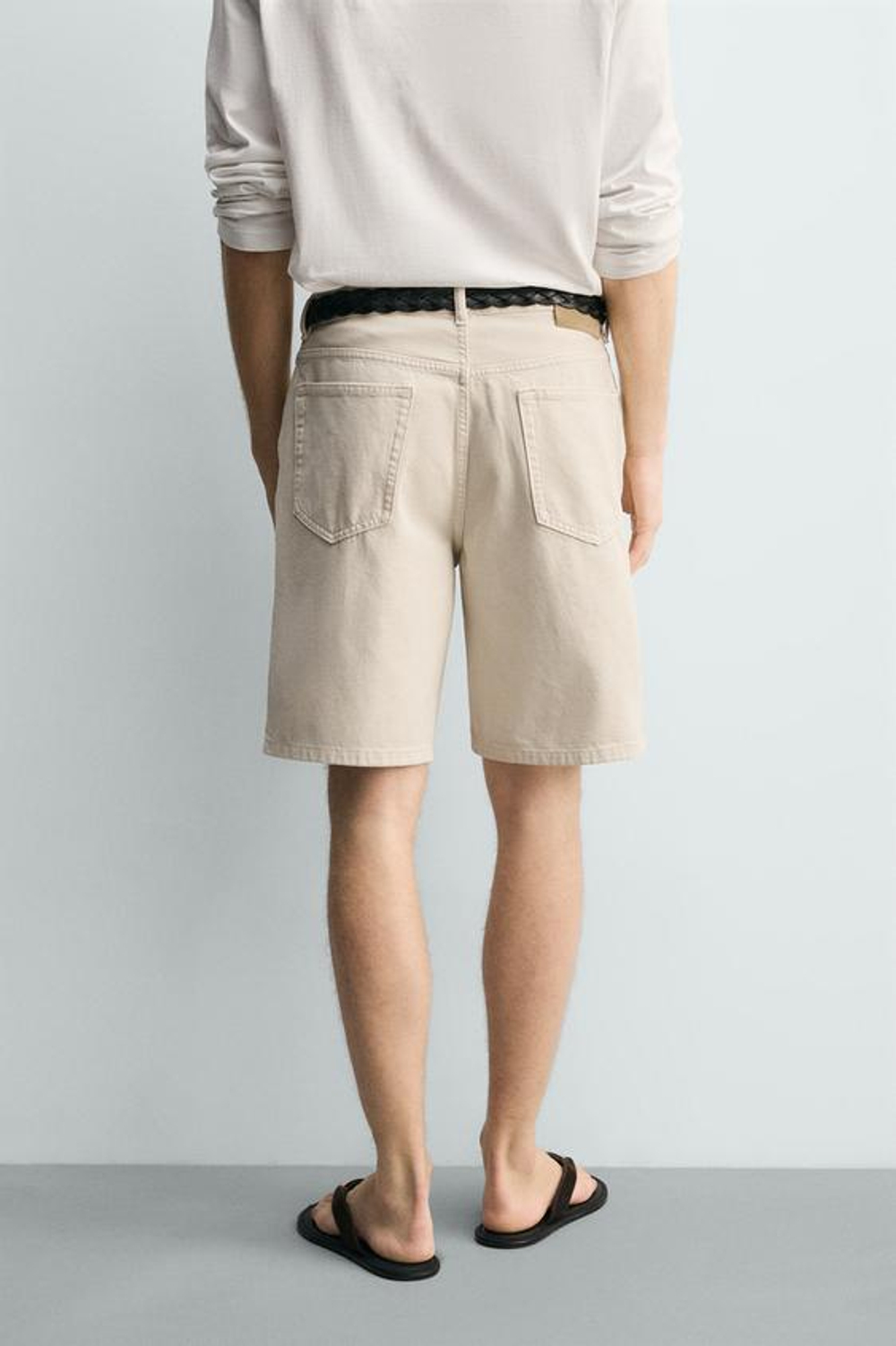 ZARA ДЖИНСОВЫЕ БЕРМУДЫ STRAIGHT FIT, ЖЕЛТОВАТО-БЕЛЫЙ