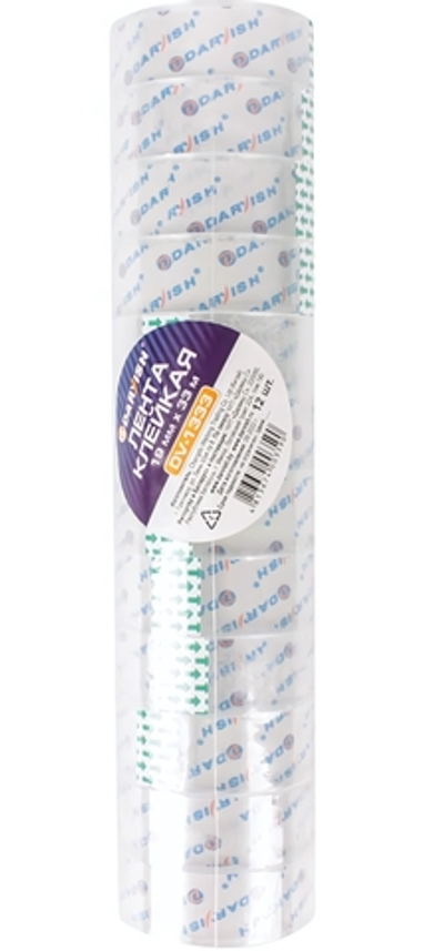 Лента клейкая 19мм*33м. прозрачная (Darvish) (Комплект 12шт.)