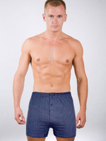 Мужские хлопковые трусы-боксеры в клетку с гульфиком (Размер: M) (Цвет: синий)