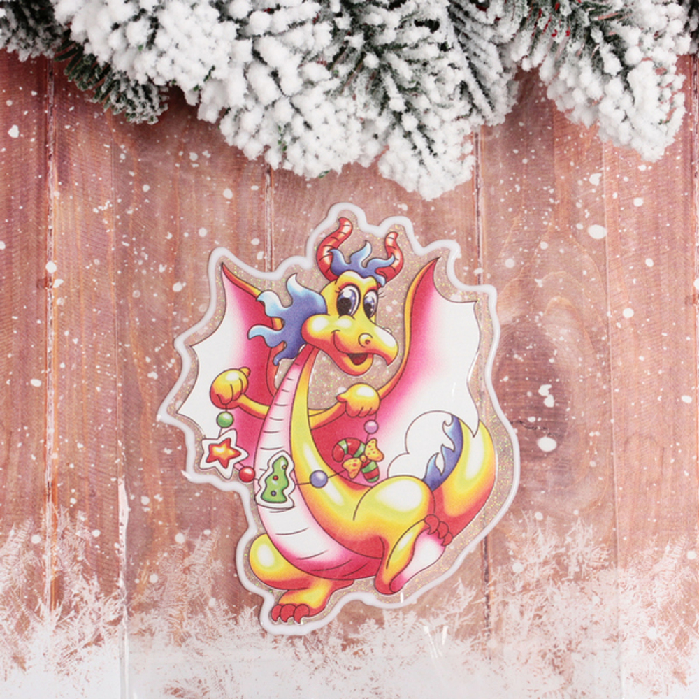 Наклейка на стекло «Дракон с гирляндами» 15*20 см