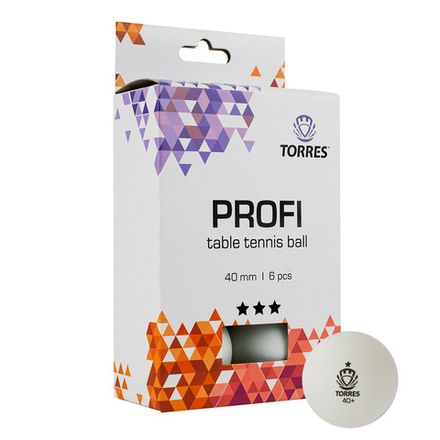 Мяч для настольного тенниса TORRES Profi 3*, TT21012, диам. 40 мм, упак. 6 шт, белый