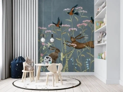 Фотообои флизелиновые ФабрикаФресок Зайцы в цветах 200х270см, обои в детскую, в спальню, гостиную