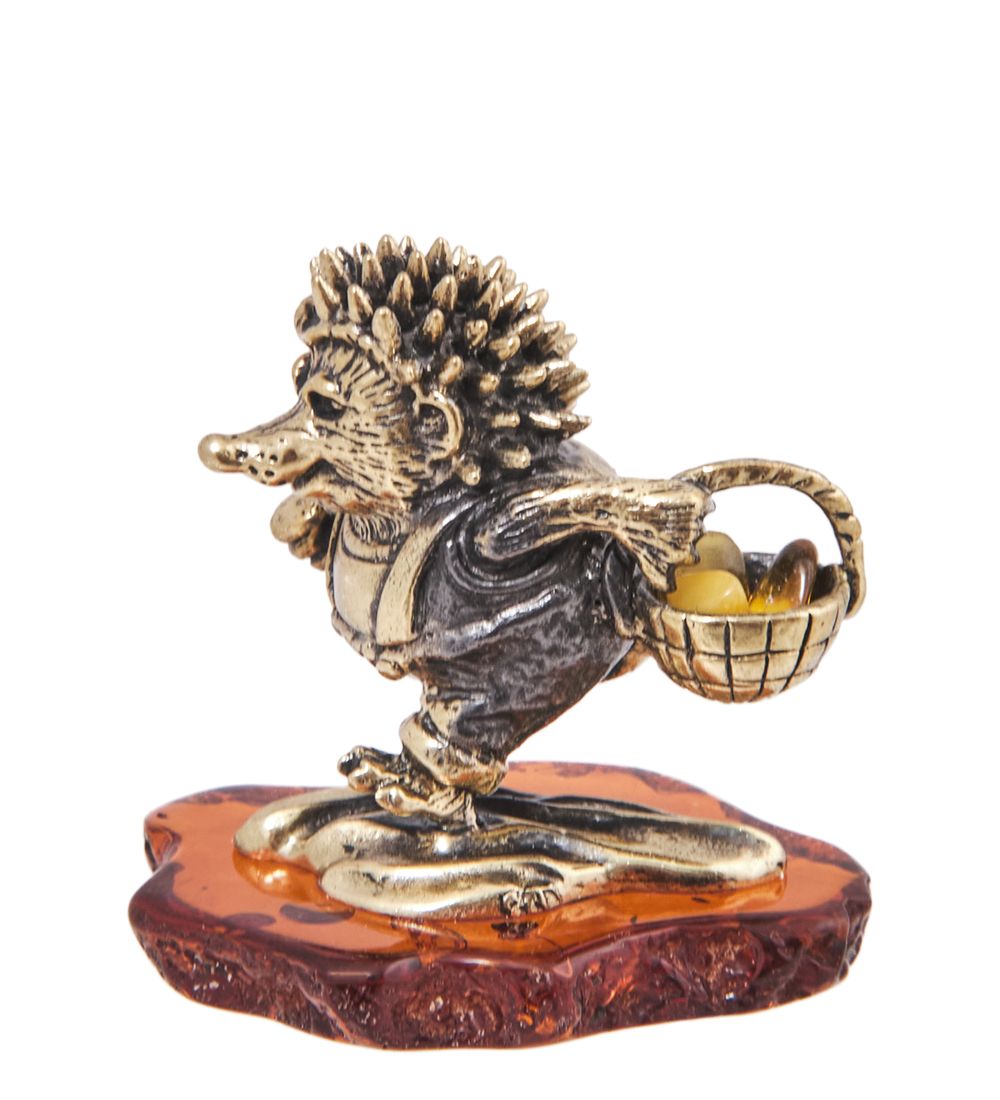 Народные промыслы AM-4130 Фигурка «Ежик с Лукошком» (латунь, янтарь)