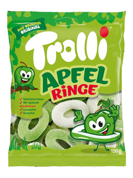 Немецкий мармелад Trolli Apfel Ringe "Яблочные кольца" 150 г., с вкусом зеленых яблок