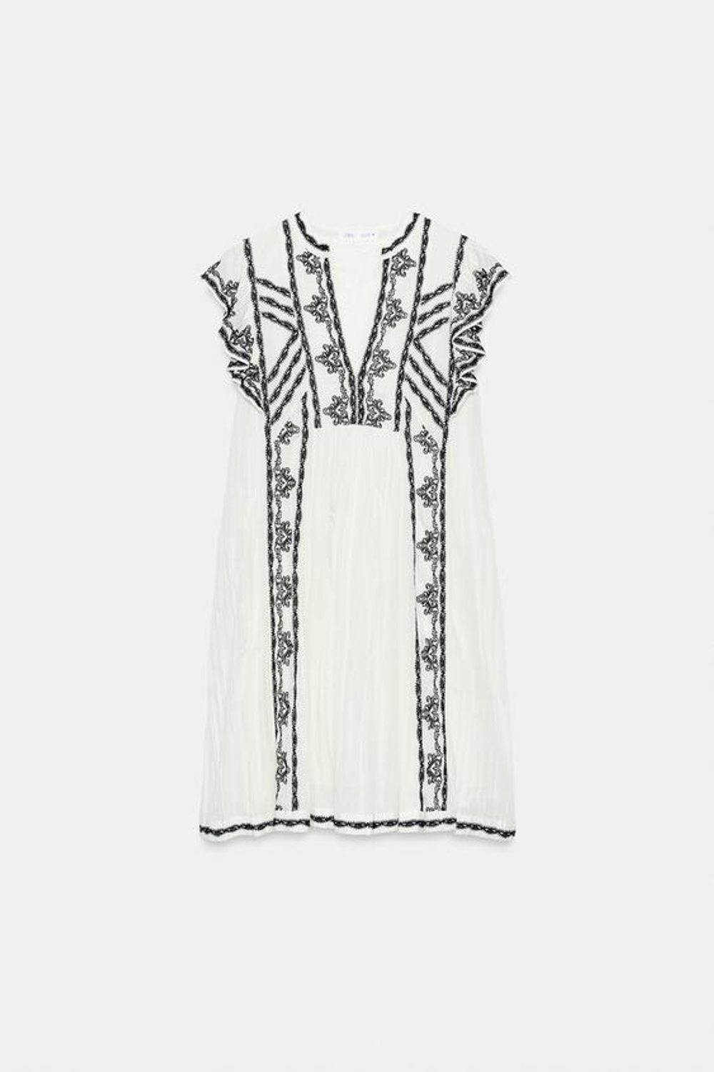 ZARA ПЛАТЬЕ ИЗ КОЛЛЕКЦИИ ZW С КОНТРАСТНОЙ ВЫШИВКОЙ, БЕЛЫЙ/ЧЕРНЫЙ