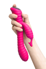 Розовый ребристый вибратор с клиторальным стимулятором S-HANDE Moonlight - 21,1 см. (Цвет: розовый)