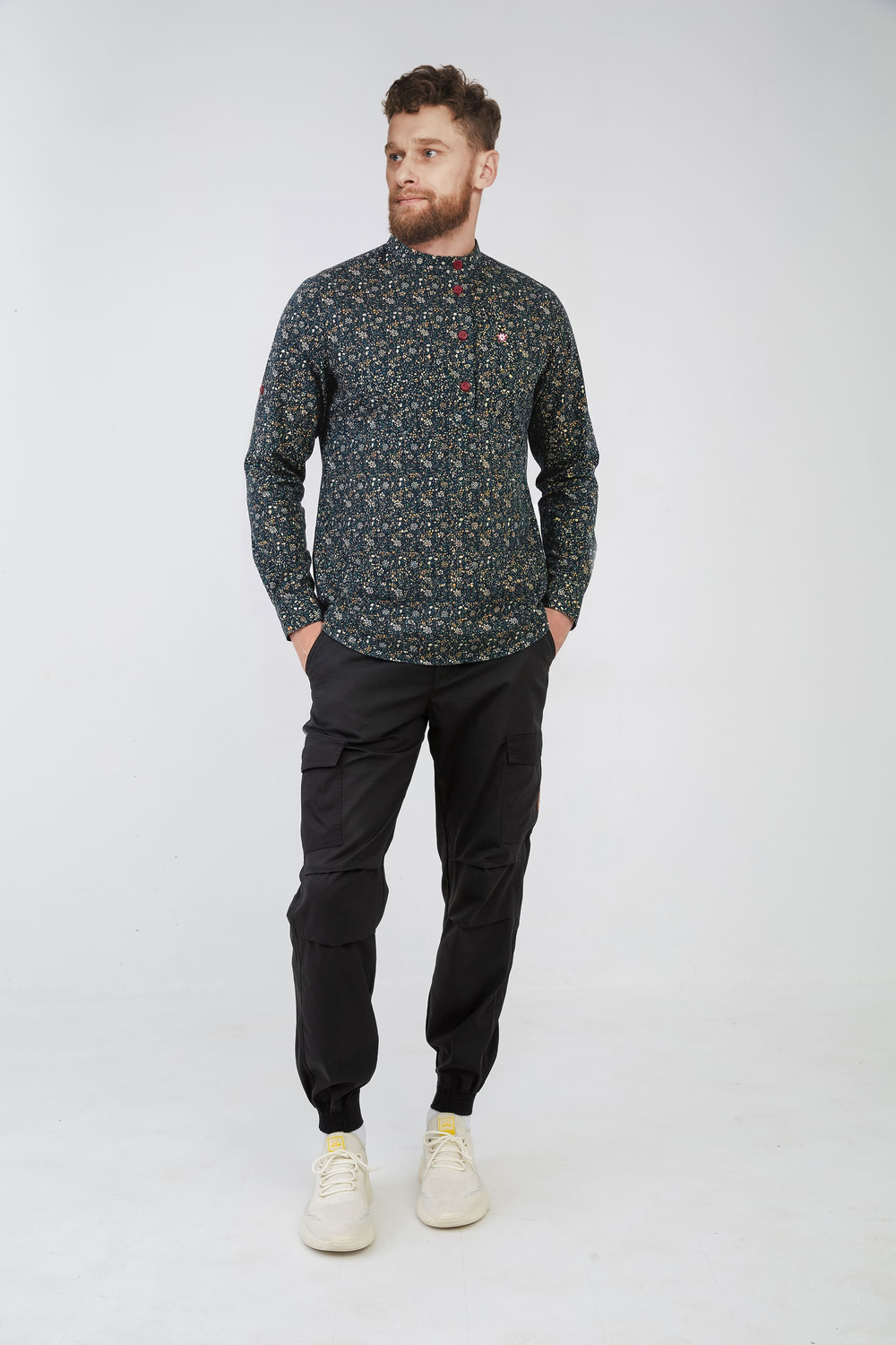 Рубашка-косоворотка Варгградъ мужская синяя «Луговые цветы»