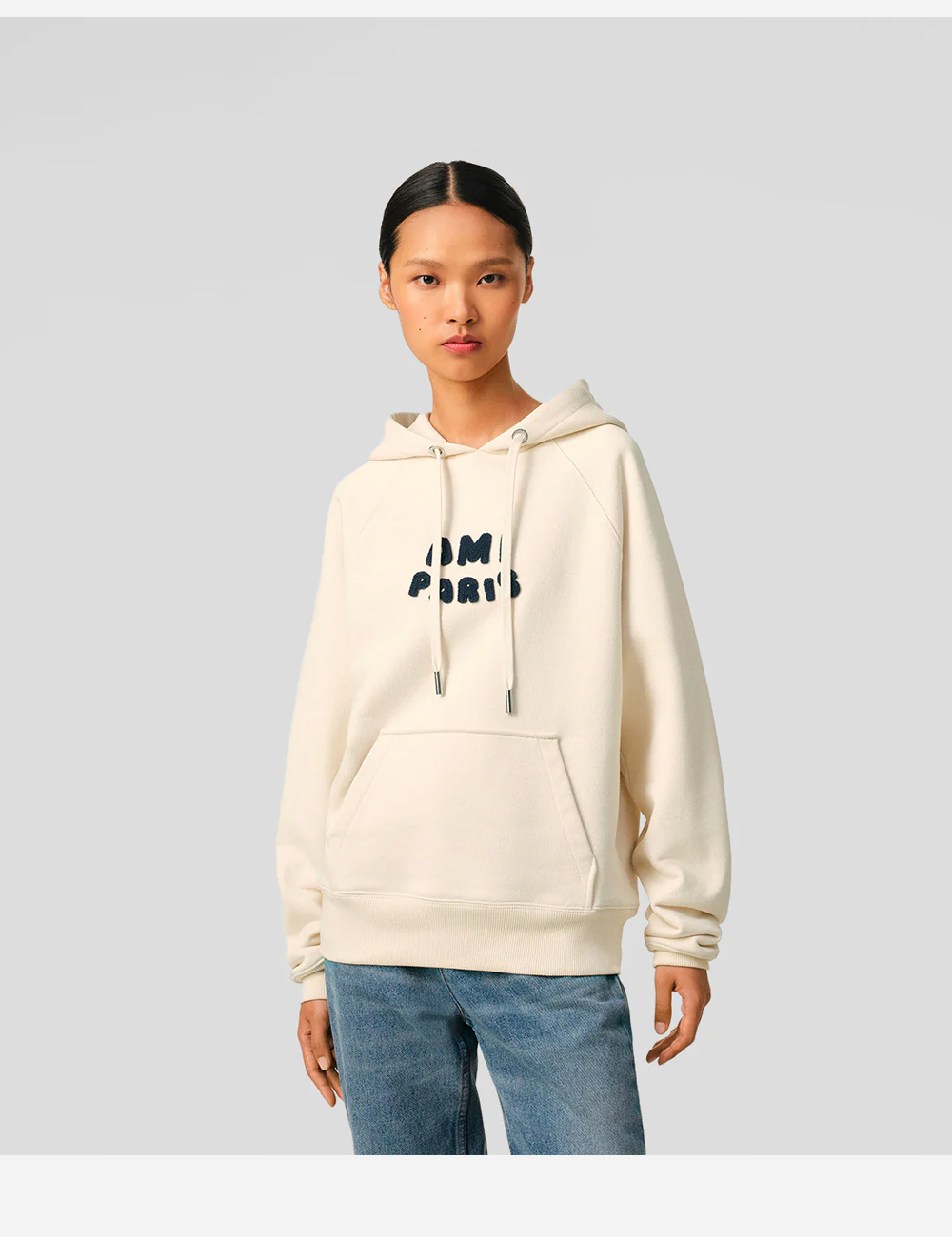 AMI PARIS Cotton Zipped Hoodie Beige