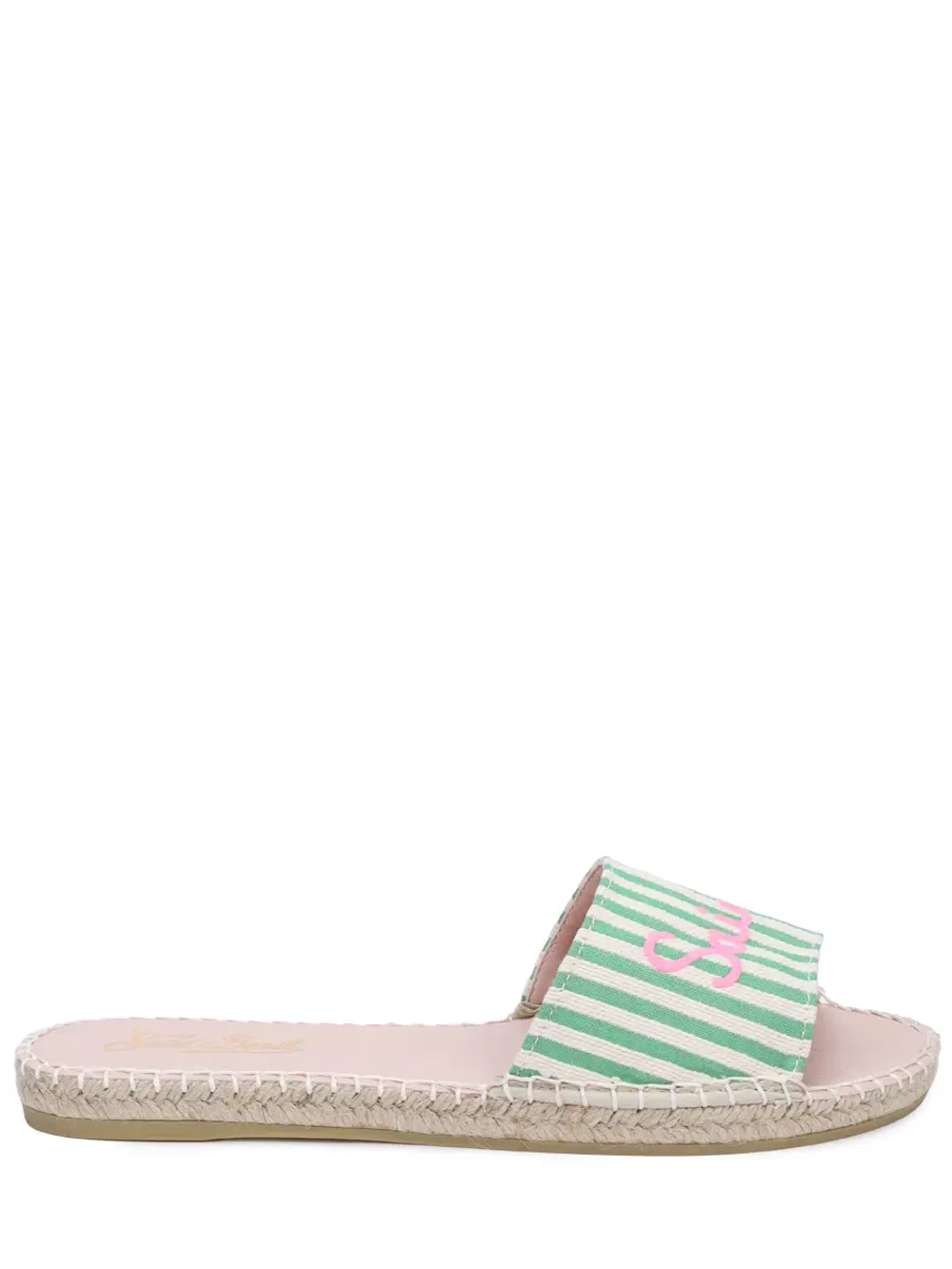 Шлепанцы жен. MC Saint Barth LUZ STRIPES 57 зеленая полоска лого розовым