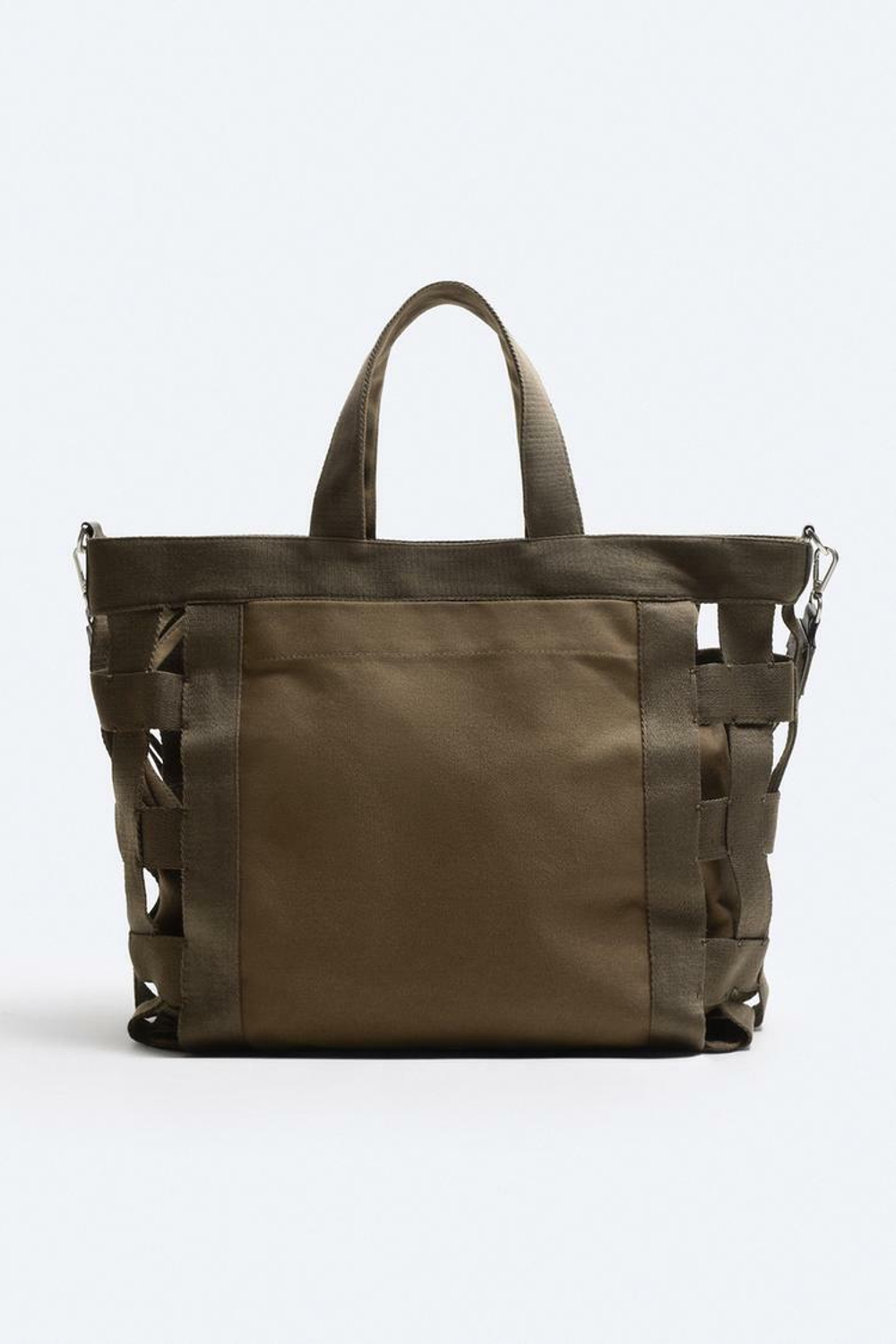 ZARA ПЛЕТЕНАЯ ХОЛЩОВАЯ СУМКА-ШОПЕР, ЗЕЛЕНЫЙ ХАКИ