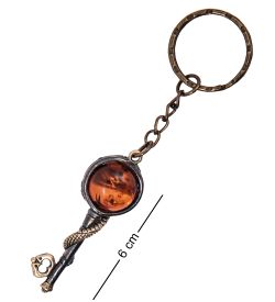 AM- 047 Брелок «Змея Ключик» (латунь, янтарь)