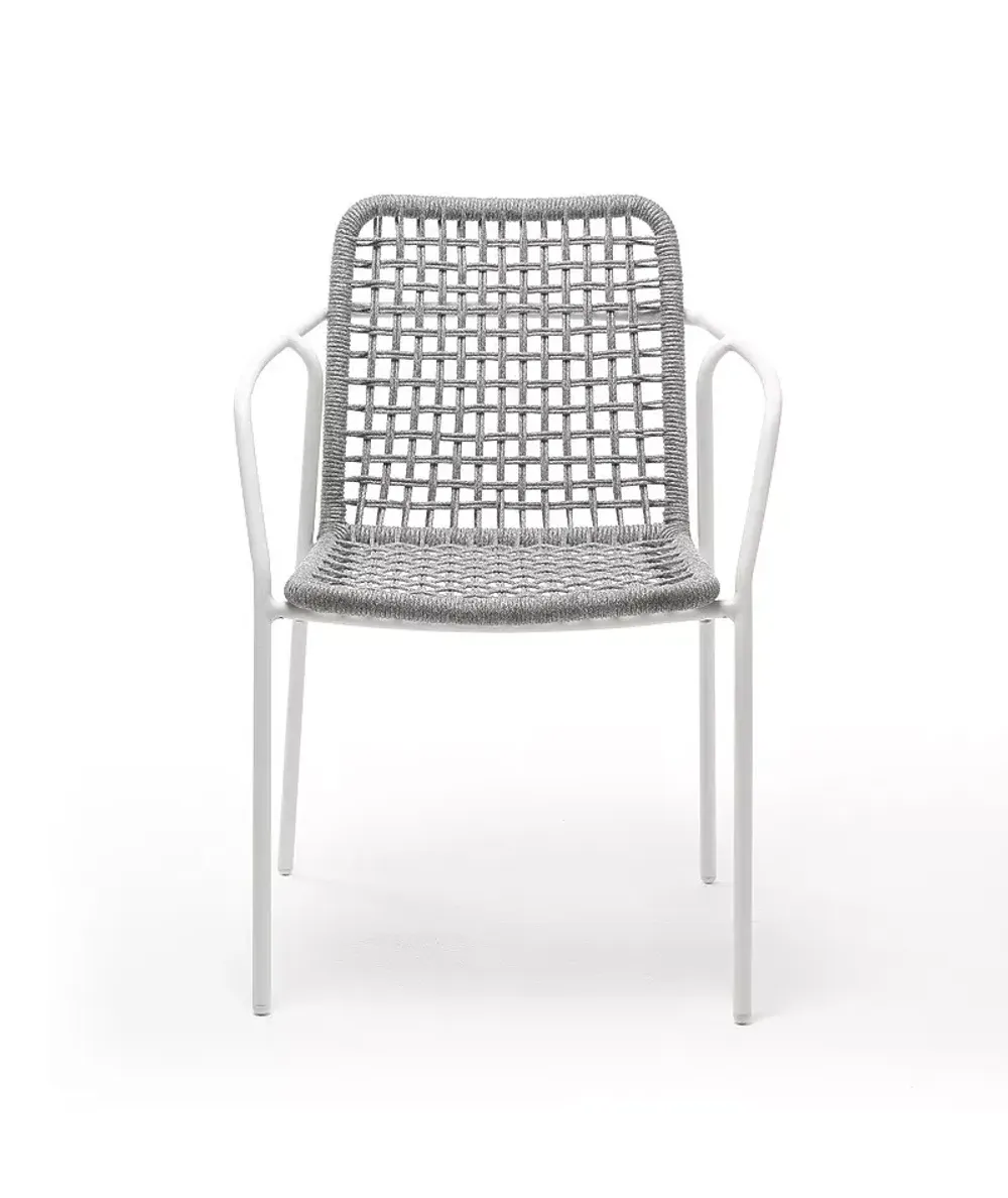 "Тунис" стул плетенный из роупа, каркас алюминий белый, роуп светло-серый
