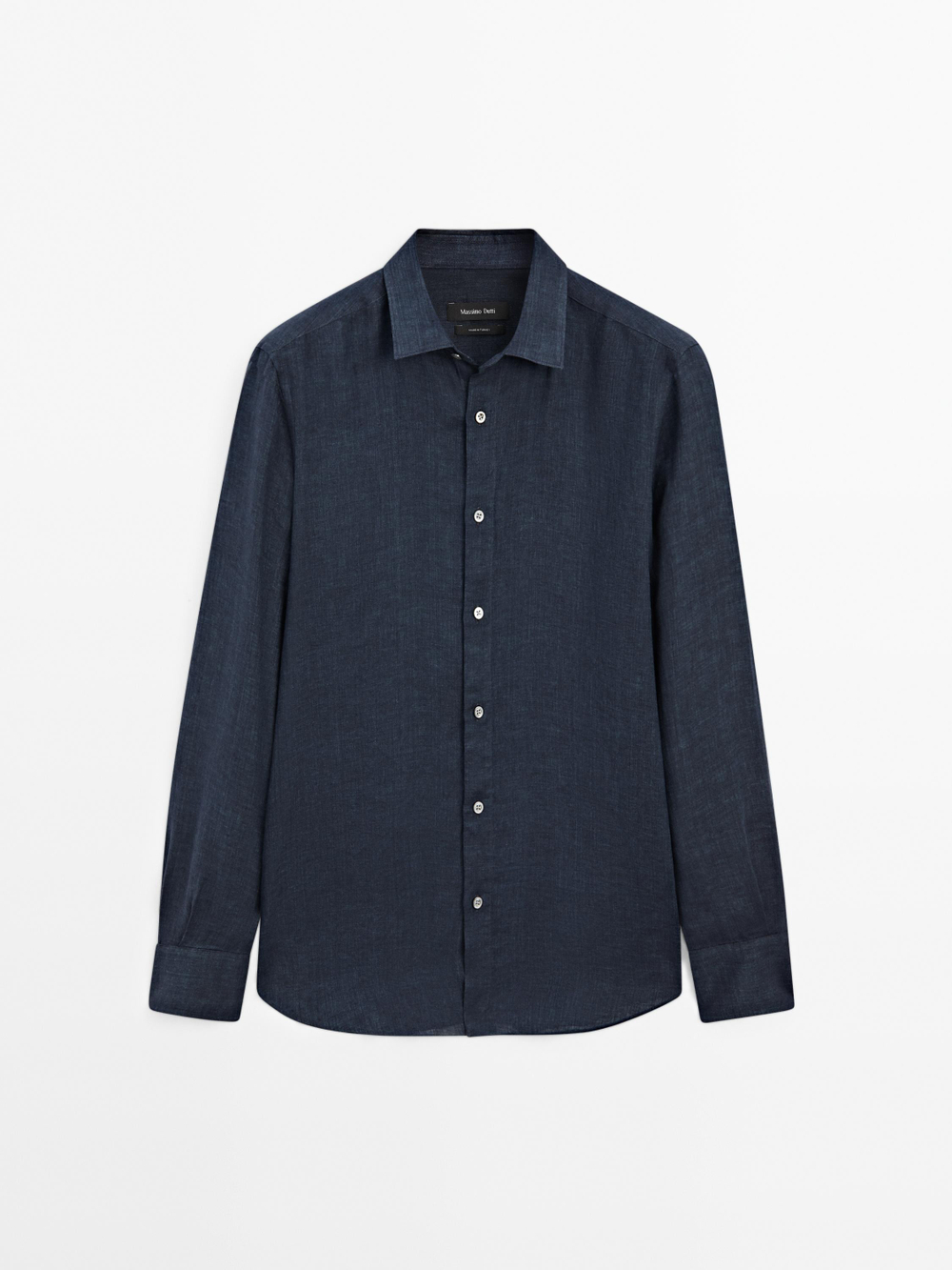 Massimo Dutti Рубашка приталенного кроя из 100% льна, темно-синий