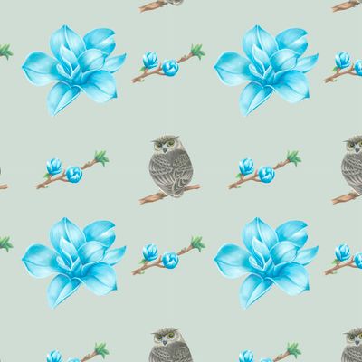 Сова на фисташковом фоне