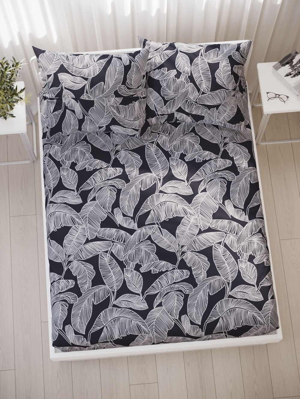 Постельное белье Milky Garden "Fern" семейное   наволочки 50х70 2шт Простынь на резинке 160х200 см  Пододеяльник 145х215 см(2шт)