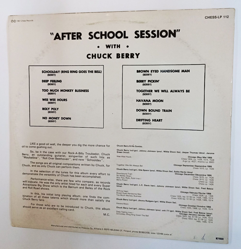 Винтажная виниловая пластинка LP Chuck Berry After School Session (Finland 1986)