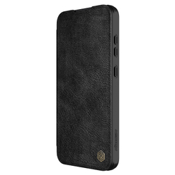 Кожаный чехол книжка черного цвета от Nillkin для Samsung Galaxy S24 FE, серия Qin Pro Leather с защитной шторкой для камеры