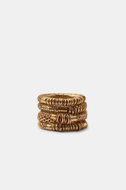 ZARA НАБОР ИЗ ПЯТИ ЭЛАСТИЧНЫХ БРАСЛЕТОВ С МЕТАЛЛИЧЕСКИМИ ЭЛЕМЕНТАМИ, ЗОЛОТИСТЫЙ