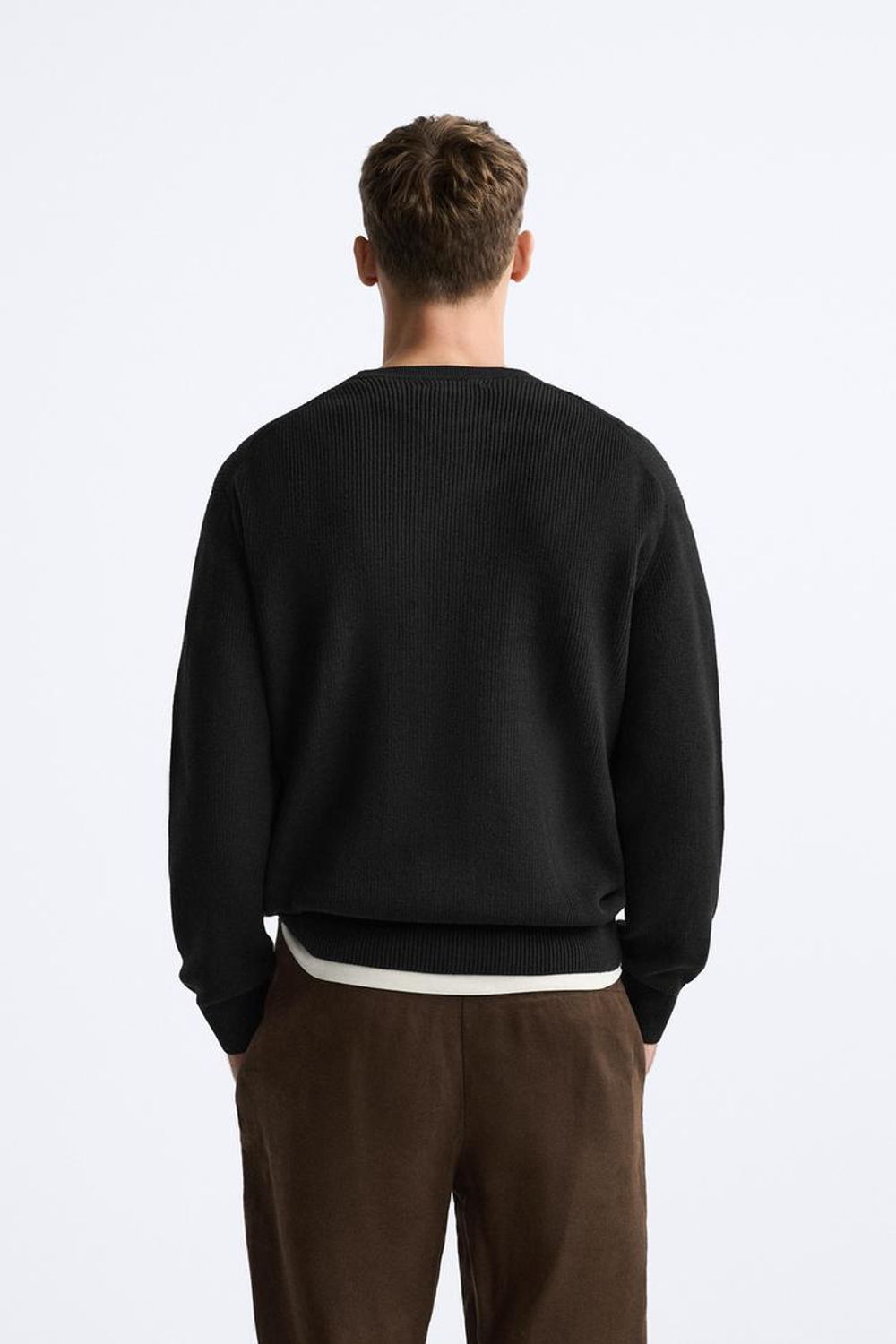 ZARA СВИТЕР ЖЕМЧУЖНОЙ ВЯЗКИ, ЧЕРНЫЙ