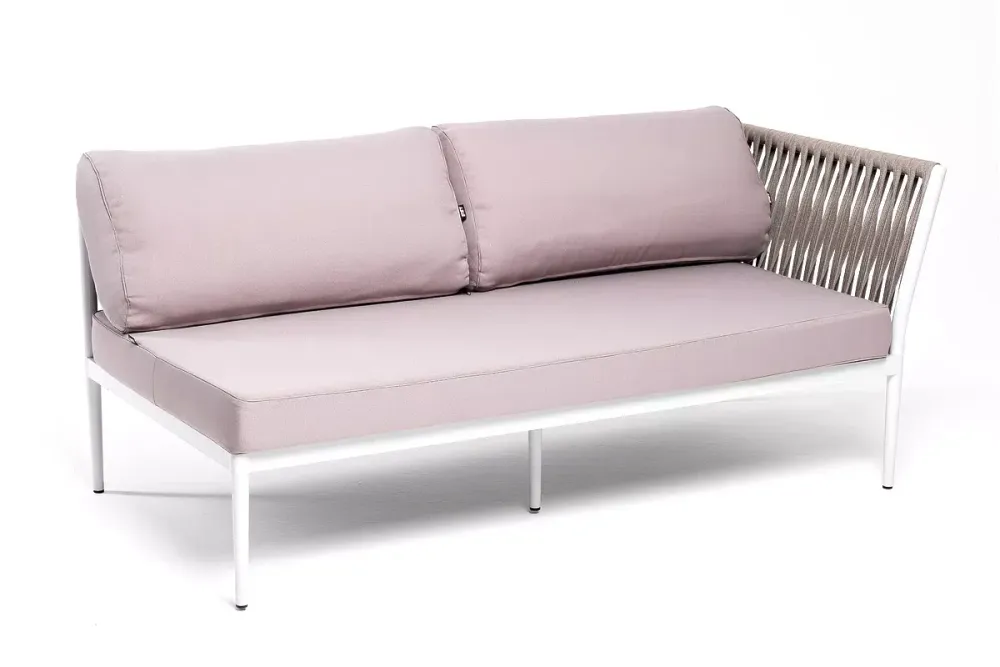 "Касабланка" левый модуль плетеный из роупа, каркас алюминий светло-серый (RAL7035) муар, роуп серо-коричневый 23мм, ткань бежевая 052